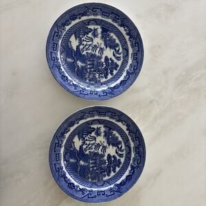 2 Vintage Wedgwood & Co Ltd Blue Willow Plates English Porcelain Collectible 8"